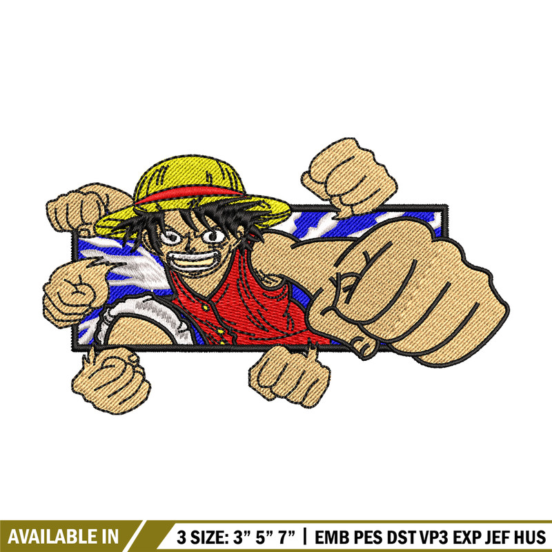 Luffy Punch embroidery design, One Piece embroidery, embroidery file, anime design, anime shirt, Digital download.jpg