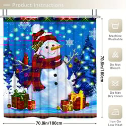 /4pcs 70.8x70.8in christmas snowman shower curtain, waterproof shower curtain with 12 hooks, non-slip