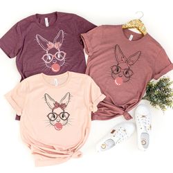 bubble gum bunny, easter shirt png, bunny with glasses, ladies easter bunny, happy easter shirt png, easter family match