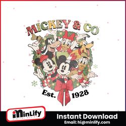vintage mickey and co est 1928 christmas wreath png file