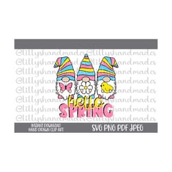 hello spring svg files, spring png, spring clipart, spring vector, spring sublimation designs, spring gnome svg, gnomes svg, gnome png