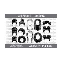 messy bun svg, curly hair svg, afro hair svg, dreads svg, hair vector, messy bun png, natural hair svg, hair clipart, afro puffs svg