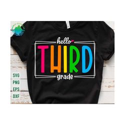 hello third grade svg, third grade svg, 3rd grade svg, 1st day of school, back to school svg, first day of school svg, third grade shirt svg