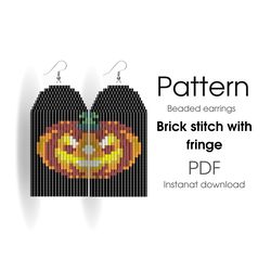 Halloween earrings pattern - Brick stitch - Pumpkin seed bead pattern - bead weaving - instant download