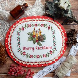 Christmas Candles PDF cross stitch pattern Modern embroidery Winter cross stitch pattern Christmas pattern download