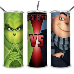 grinch v.s felonious gru tumbler, death battle png, sublimation design,  cartoon funny christmas design tumbler png