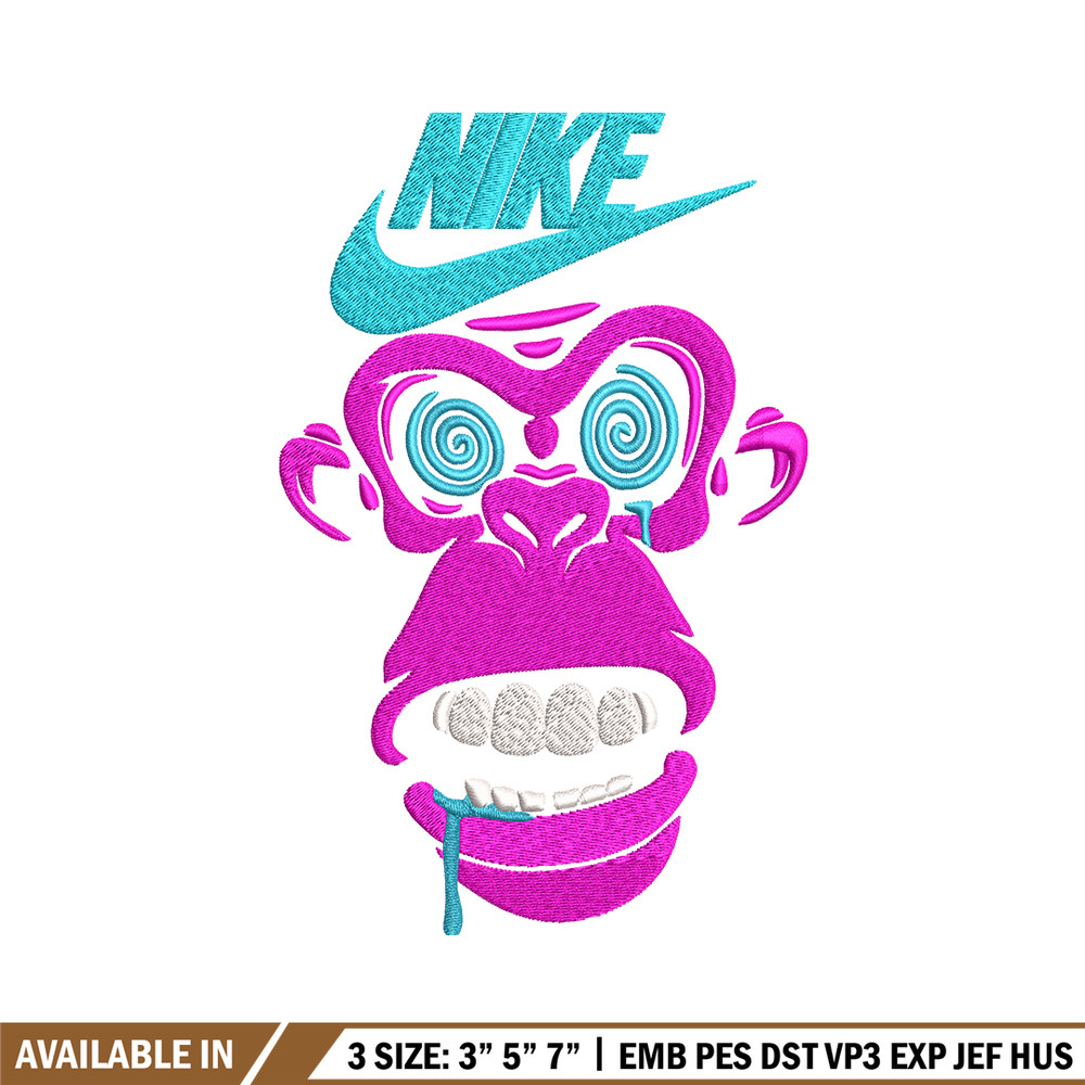 Monkey Nike Embroidery design, Monkey Embroidery, Nike design, Embroidery file, logo shirt, Instant download..jpg