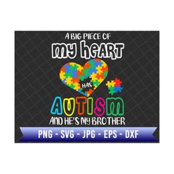 a big piece of my heart autism and he's my brother svg, 2nd april svg, autism puzzle heart svg, autism awareness svg, autism brother svg