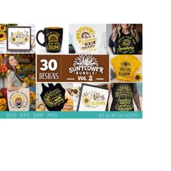 sunflower svg bundle 30 designs vol 2 sunshine svg bundle sunflower svg, flower svg, monogram svg, half sunflower svg, sunflower svg file