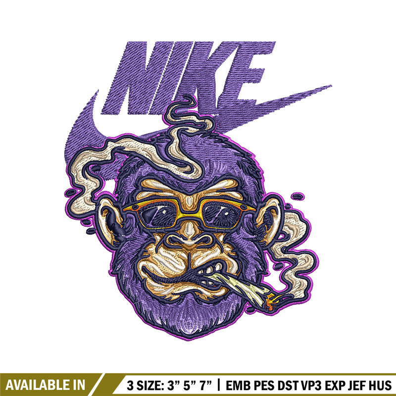 Monkey head smoking Nike Embroidery design, Monkey Embroidery, Nike design, Embroidery file, Instant download..jpg