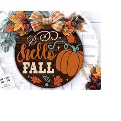 hello fall door hanger svg fall door hanger svg, autumn door hanger svg welcome sign svg front door sign glowforge