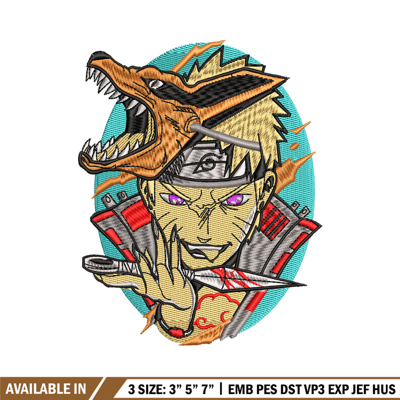 Naruto kurama mask embroidery design, Naruto embroidery, embroidery file, anime design, anime shirt, Digital download.jpg