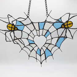Gothic Stained Glass Spider Heart Suncatcher, Goth Decor Spider Web Stained Glass Panel, Gothic Home Decor, Halloween