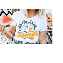 retro summer svg, forever chasing sunsets svg, groovy summer svg, groovy beach svg, retro beach svg