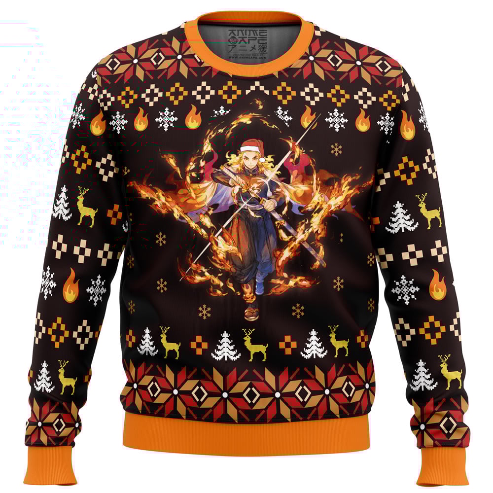 Fire Rengoku Demon Slayer All Over Print Hoodie 3D Zip Hoodie 3D Ugly Christmas Sweater 3D Fleece Hoodie