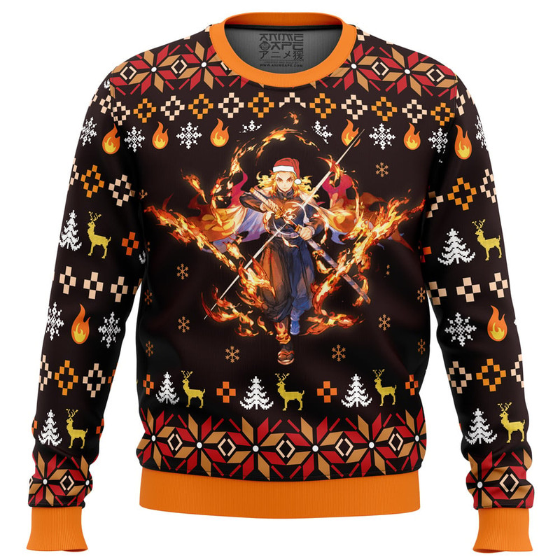 Fire Rengoku Demon Slayer All Over Print Hoodie 3D Zip Hoodie 3D Ugly Christmas Sweater 3D Fleece Hoodie