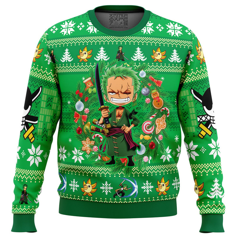 Christmas Zoro One Piece All Over Print Hoodie 3D Zip Hoodie 3D Ugly Christmas Sweater 3D Fleece Hoodie