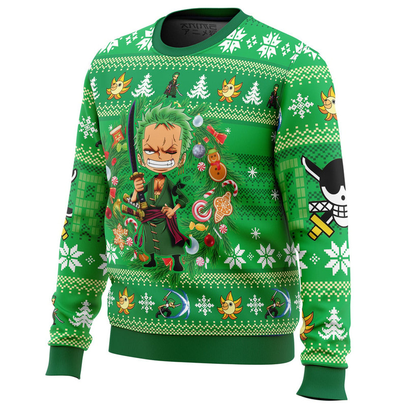 Christmas Zoro One Piece All Over Print Hoodie 3D Zip Hoodie 3D Ugly Christmas Sweater 3D Fleece Hoodie