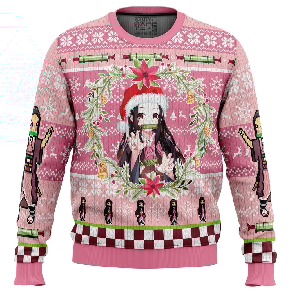 Christmas Nezuko Kamado Demon Slayer All Over Print Hoodie 3D Zip Hoodie 3D Ugly Christmas Sweater 3D Fleece Hoodie