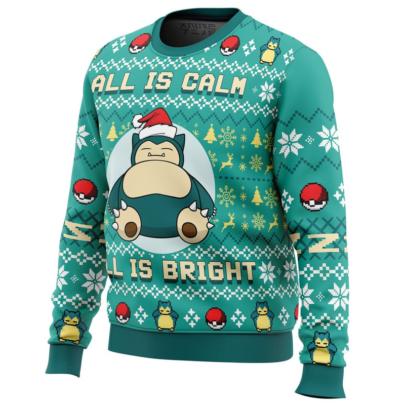 All is Calm All Bright Snorlax Pokemon All Over Print Hoodie 3D Zip Hoodie 3D Ugly Christmas Sweater 3D Fleece Hoodie