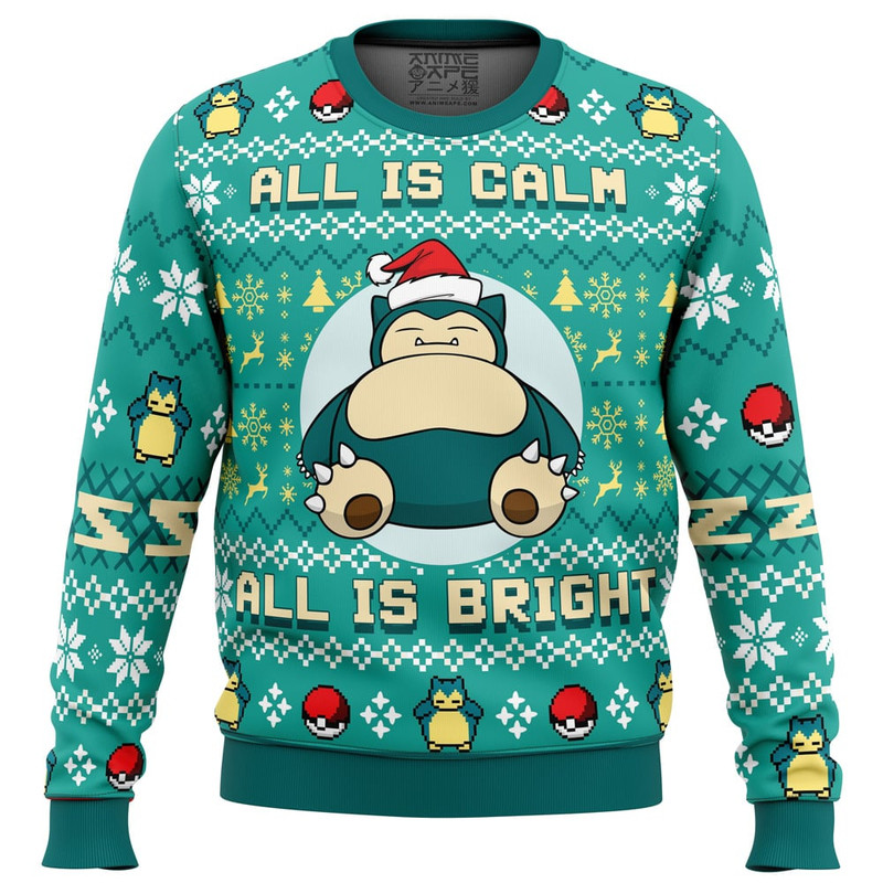 All is Calm All Bright Snorlax Pokemon All Over Print Hoodie 3D Zip Hoodie 3D Ugly Christmas Sweater 3D Fleece Hoodie
