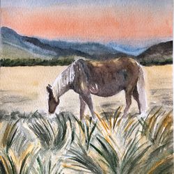 horse animal painting living room wall art original watercolour hand painted modern painting