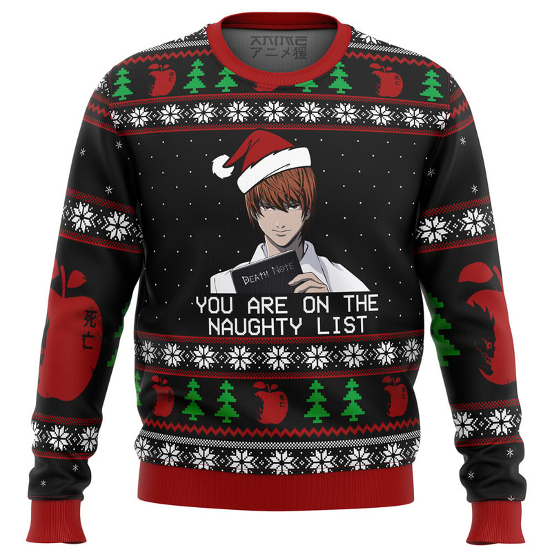 Death Note Naughty List All Over Print Hoodie 3D Zip Hoodie 3D Ugly Christmas Sweater 3D Fleece Hoodie