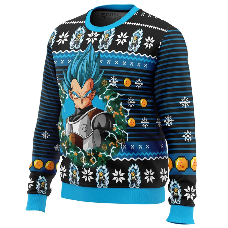 Super Saiyan Blue Vegeta All Over Print Hoodie 3D Zip Hoodie 3D Ugly Christmas Sweater 3D Fleece Hoodie