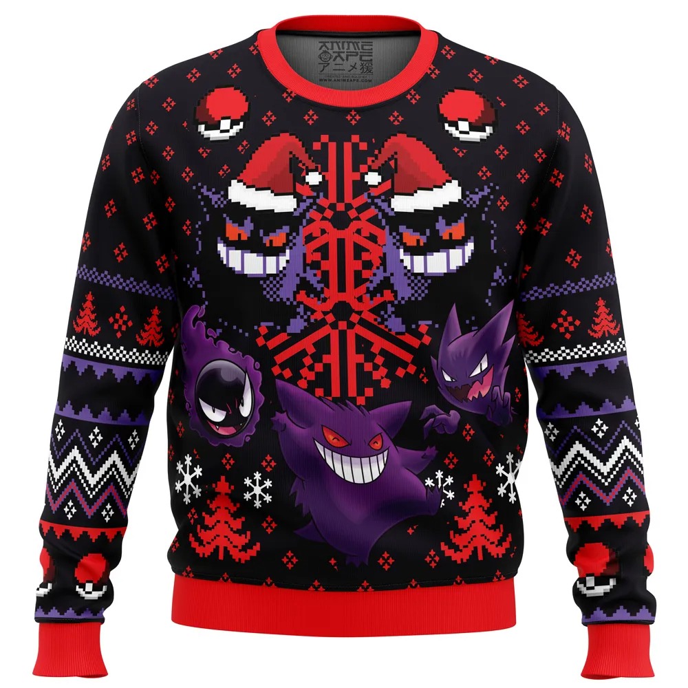Ghosts Gengar Ghastly Pokemon All Over Print Hoodie 3D Zip Hoodie 3D Ugly Christmas Sweater 3D Fleece Hoodie