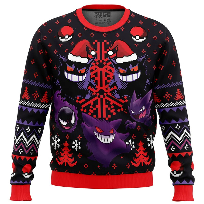 Ghosts Gengar Ghastly Pokemon All Over Print Hoodie 3D Zip Hoodie 3D Ugly Christmas Sweater 3D Fleece Hoodie