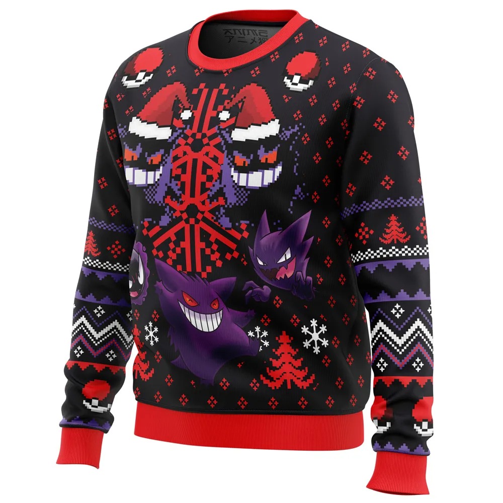 Ghosts Gengar Ghastly Pokemon All Over Print Hoodie 3D Zip Hoodie 3D Ugly Christmas Sweater 3D Fleece Hoodie