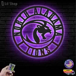 north alabama lions metal sign, ncaa logo metal led wall sign, ncaa wall decor, north alabama lions led metal wall art
