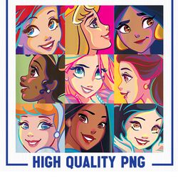 princess characters pop art grid png, disney princess png