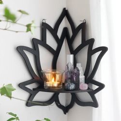 Corner Shelf, decorative object for living room or study room , Black Wooden Wall Shelves, useful decor object