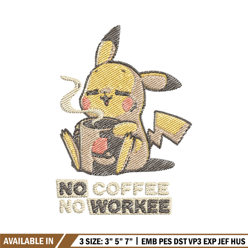 Pika coffee embroidery design, Pokemon embroidery, Anime design, Embroidery file, Digital download, Embroidery shirt.jpg