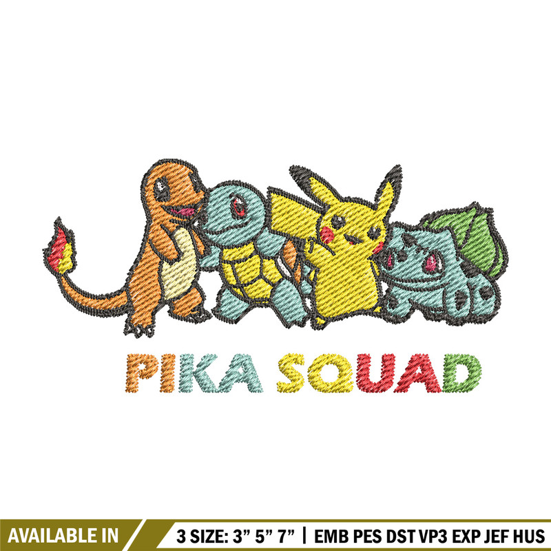 Pika squad embroidery design, Pokemon embroidery, Anime design, Embroidery file, Digital download, Embroidery shirt.jpg