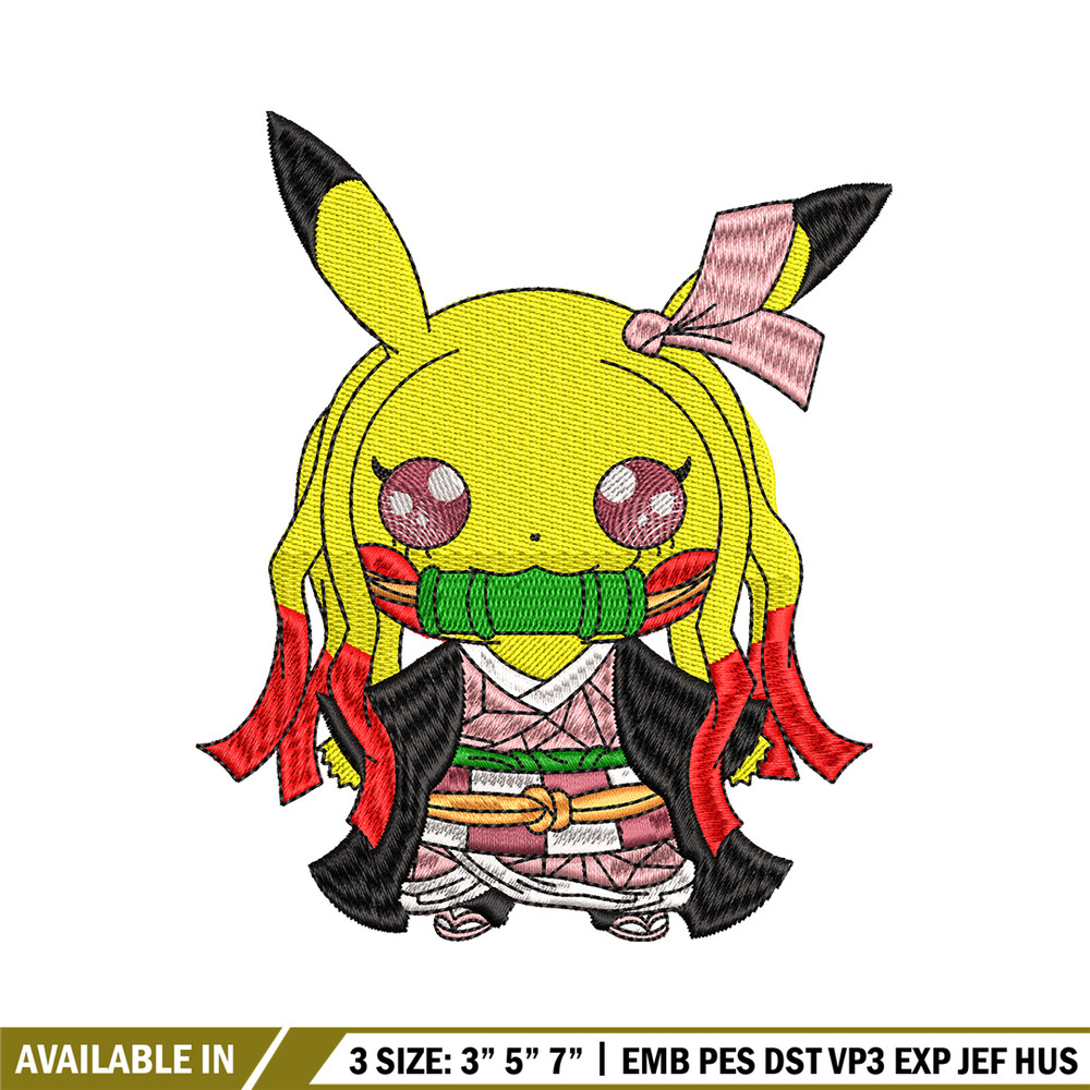 Pikachu Nezuko Demon embroidery design, Pokemon embroidery, logo design, anime design, anime shirt, Digital download.jpg