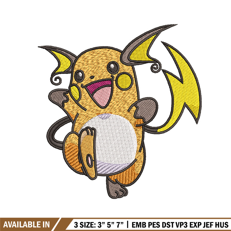 Raichu embroidery design, Pokemon embroidery, Embroidery shirt, Embroidery file, Anime design, Digital download.jpg