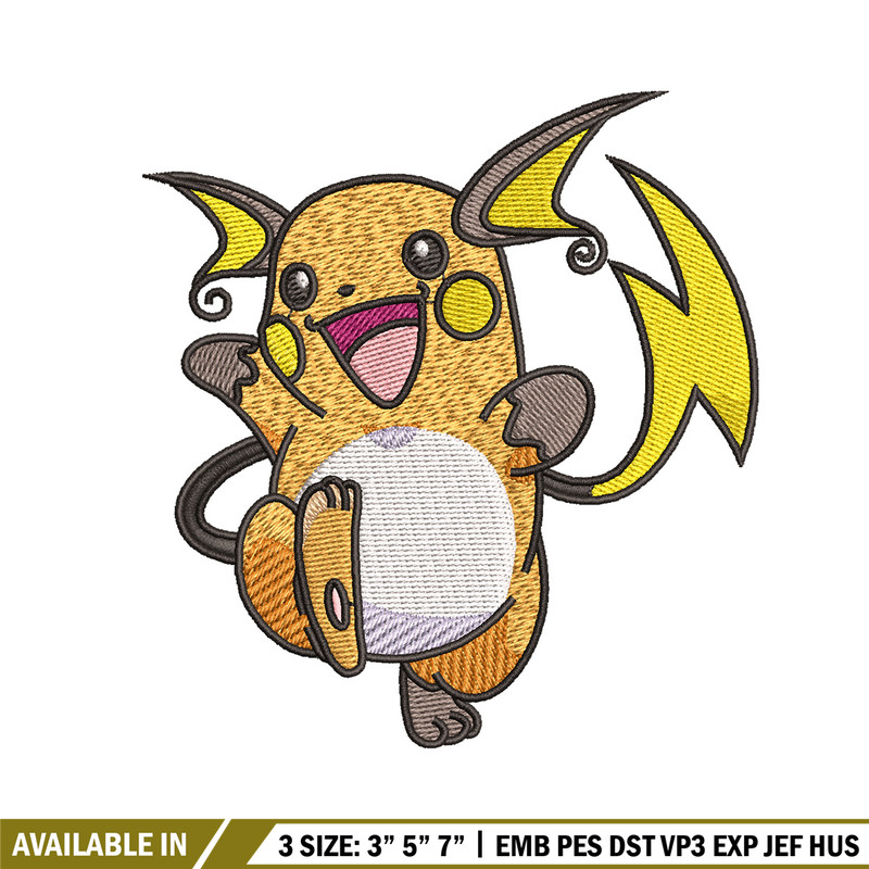 Raichu embroidery design, Pokemon embroidery, Embroidery shirt, Embroidery file, Anime design, Digital download.jpg