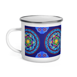 mandala magic: enameled metal picnic mug with exotic asian-arabic patterns. enameled picnic mug. gift for a tourist.
