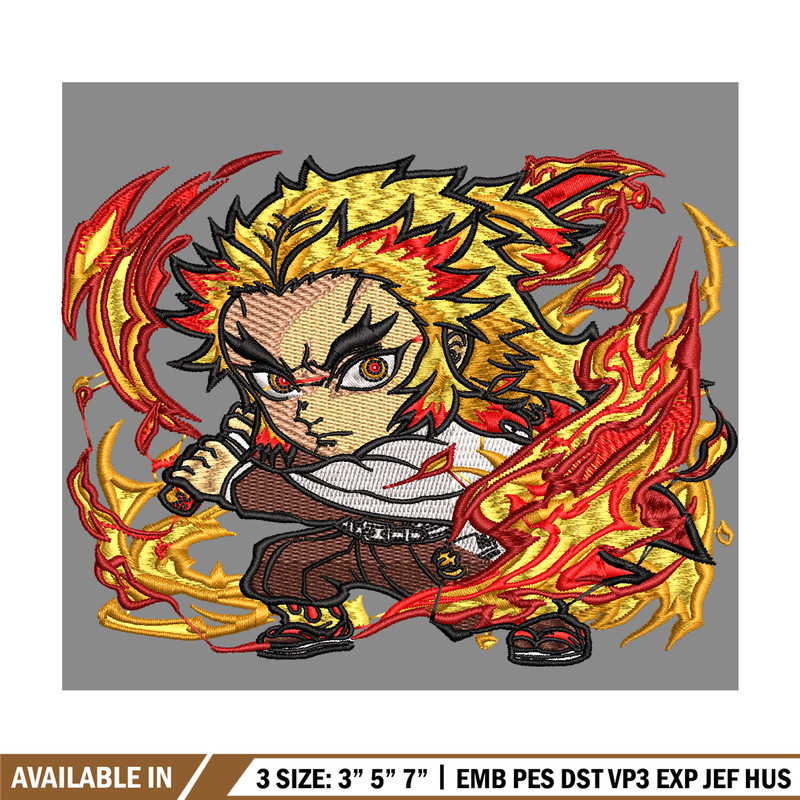 Rengoku Kyoujurou chibi embroidery design, Kimetsu no Yaiba embroidery, embroidery file, anime design, Digital download.jpg