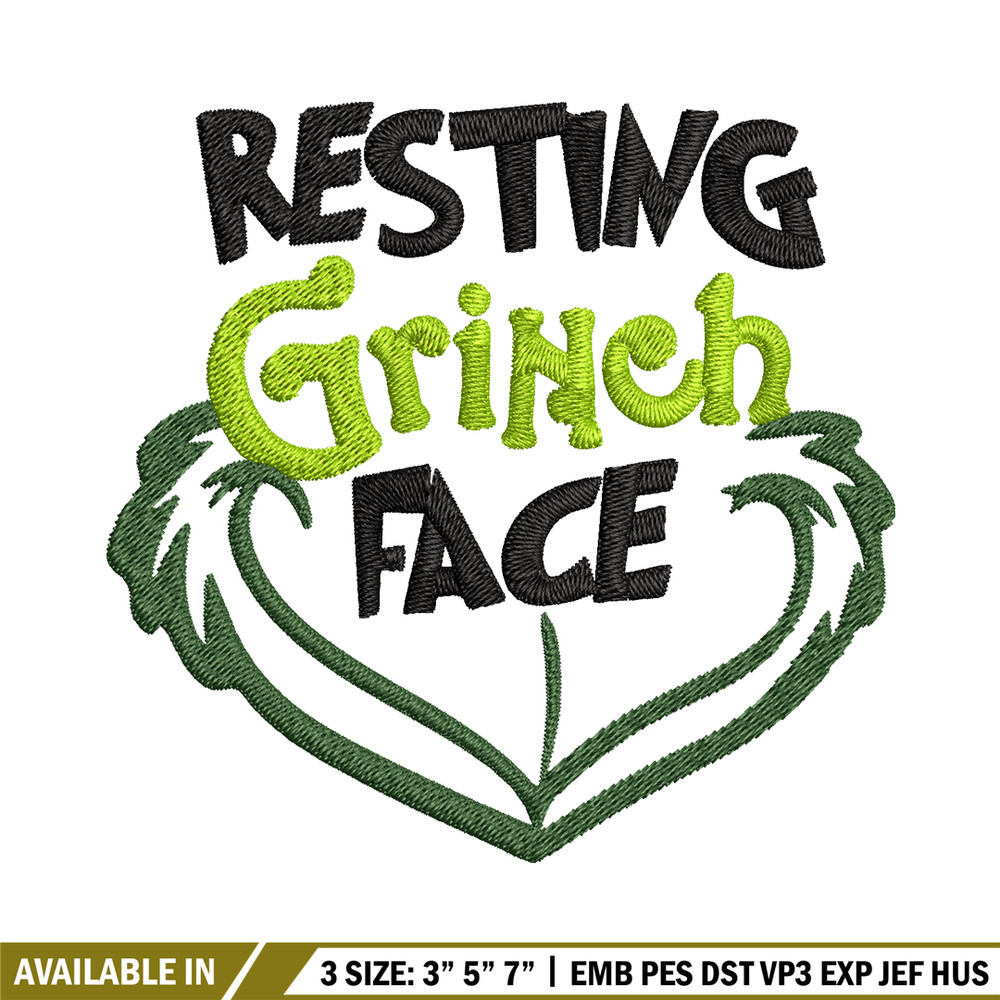 Resting Grinch Face Embroidery design, Grinch christmas Embroidery, Grinch design, Embroidery File, Instant download.jpg