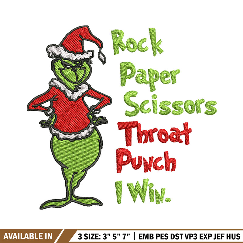 Rock Paper Scissors Throat Punch Grinch Embroidery design, Grinch Christmas Embroidery, Grinch design, Digital download..jpg