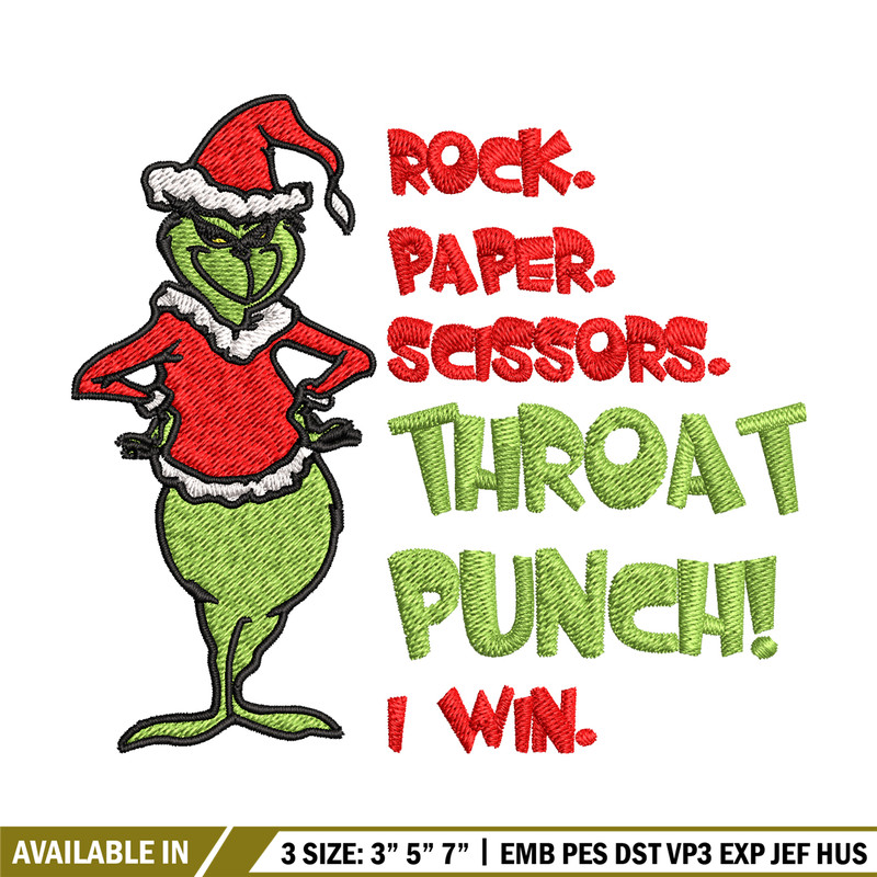 Rock Paper Scissors Throat Punch Grinch Embroidery design, Grinch Christmas Embroidery, Grinch design, Digital download.jpg