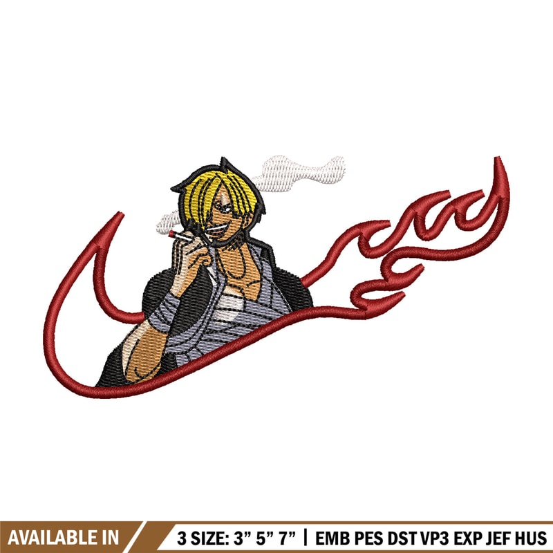 Sanji swoosh embroidery design, One piece embroidery, Nike design, Embroidery shirt, Embroidery file, Digital download.jpg