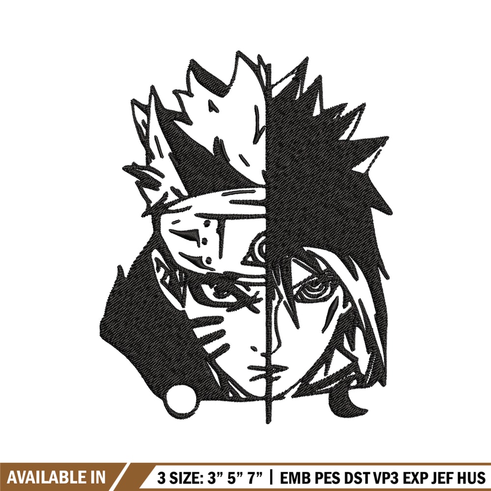 Sasuke and Naruto black and white Embroidery design, Naruto Embroidery, anime design, Embroidery File, Instant download..jpg
