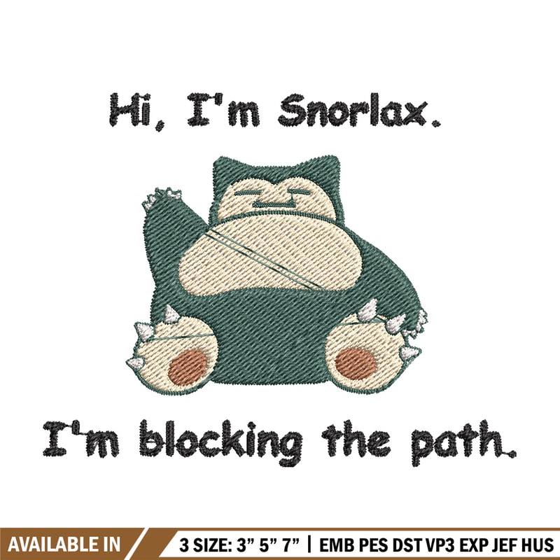 Snorlax embroidery design, Pokemon embroidery, Anime design, Embroidery file, Digital download, Embroidery shirt.jpg