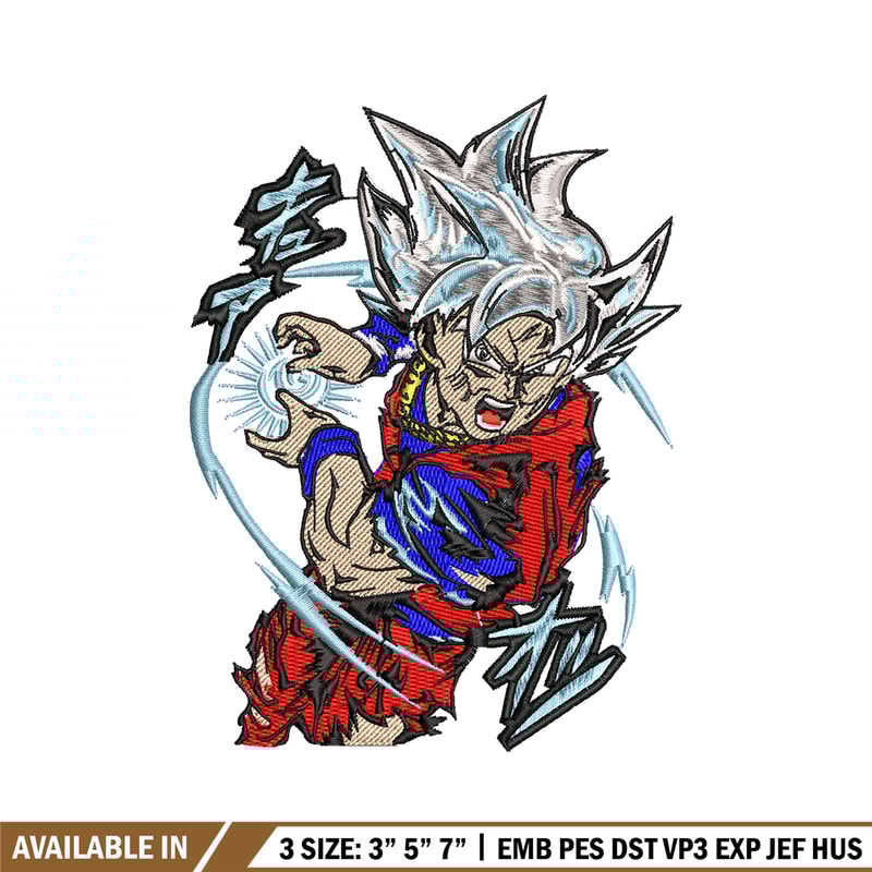 Songoku hair white embroidery design, Dragon ball embroidery, anime design, anime shirt, Digital download.jpg