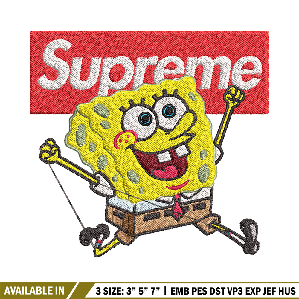 Spongebob Squarepants Supreme Embroidery design, Spongebob Embroidery, cartoon design, Embroidery File, Digital download.jpg
