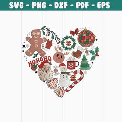 retro christmas wreath heart rudolph santa claus png file